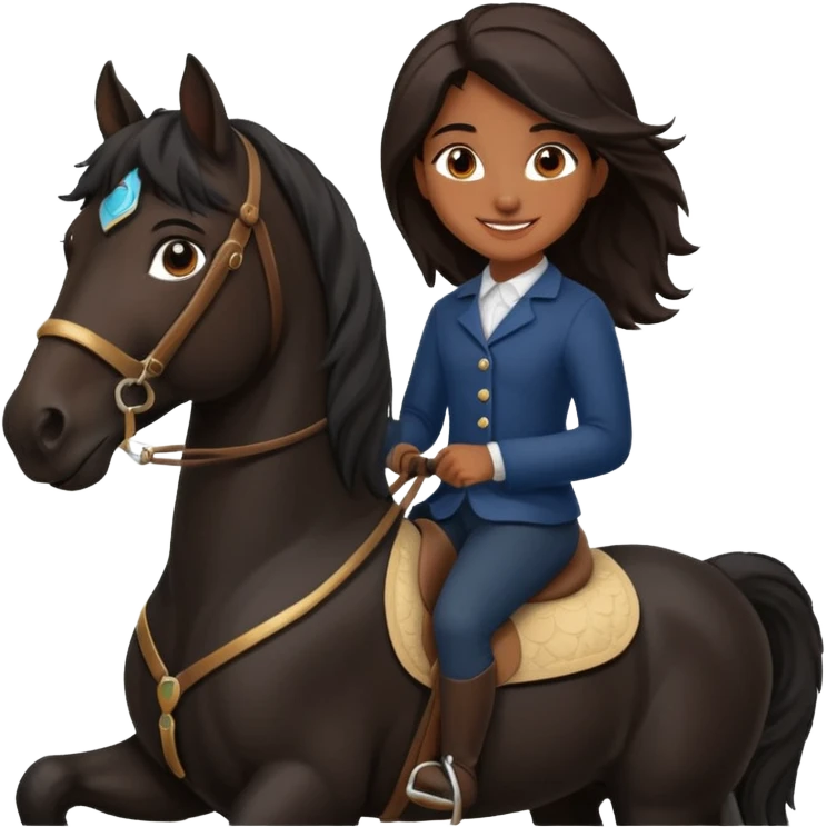 Brown girl on black shire horse  emoji