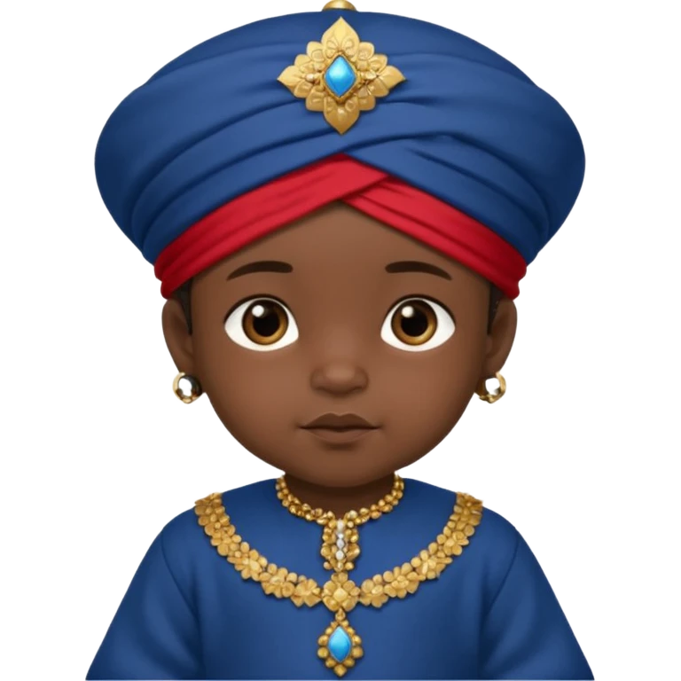  baby boy dressed in a dark blue ghalibiya with delicate decorations with a Red Moracain hat  emoji
