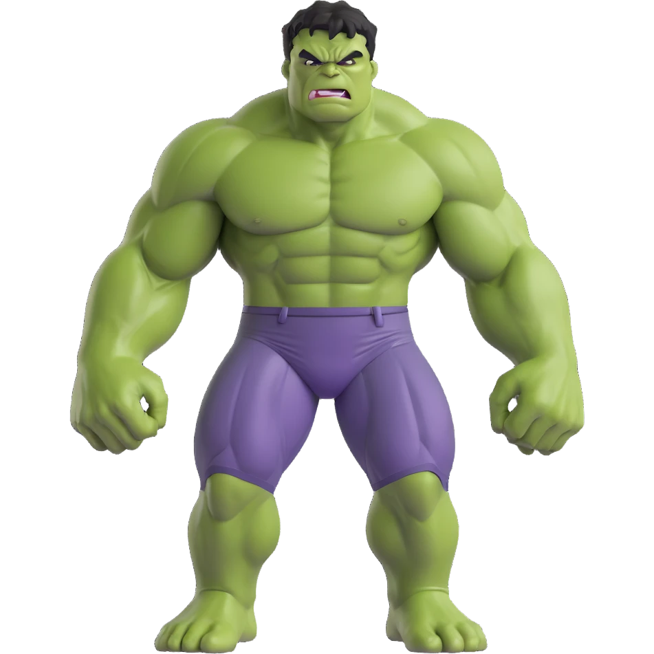 Hulk, muscular green superhero, 3D cartoon style emoji