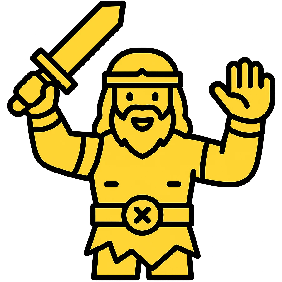 A barbarian waving a sword in greeting, yellow color emoji