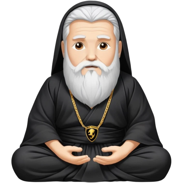 Wise spiritual guru with long beard wearing Lamborghini logo, meditation pose emoji