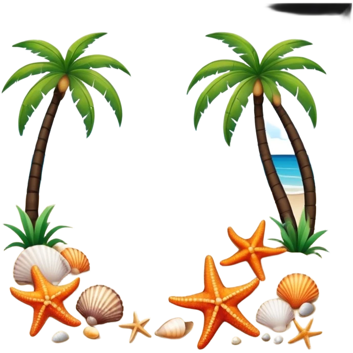 beach shore seashells starfish palm trees emoji