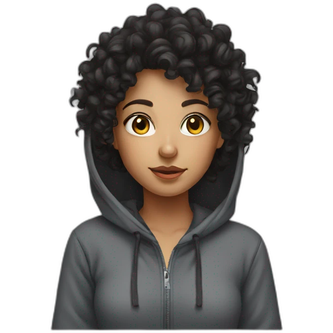 girl with dark curly hair in hoody emoji