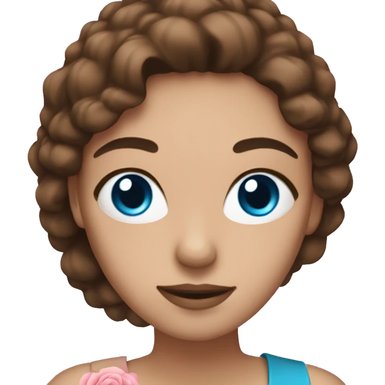 woman with blue eyes brown hair and pink bouquet in the hand emoji