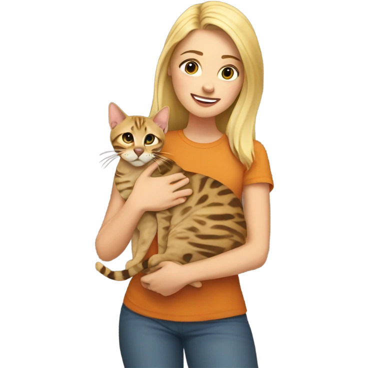 Blonde girl with bengal cat emoji