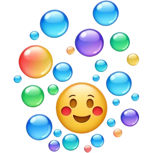 3D iPhone style emoji of free-floating bubbles, scattered randomly in the air, translucent and shiny, various sizes, not contained in any circle, isolated on white background, soft shadows, high detail, NO FACE emoji