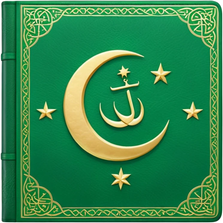 Closed Quran with the Islamic Symbol on it (moon and star) green emoji