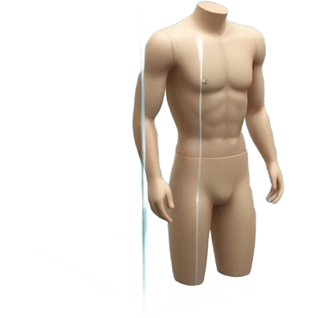 male mannequin abs cubes inside a glass cube on a stand isometric view emoji