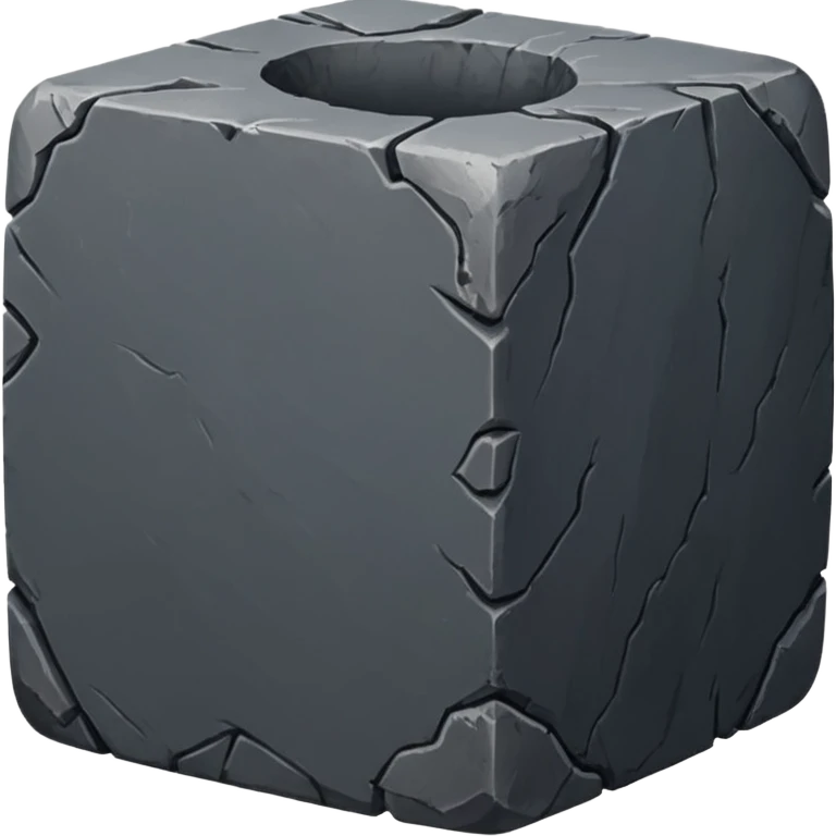 Create a dark gray stone cube, worn and weathered, with rounded and smoothed edges, realistic texture, and subtle imperfections emoji