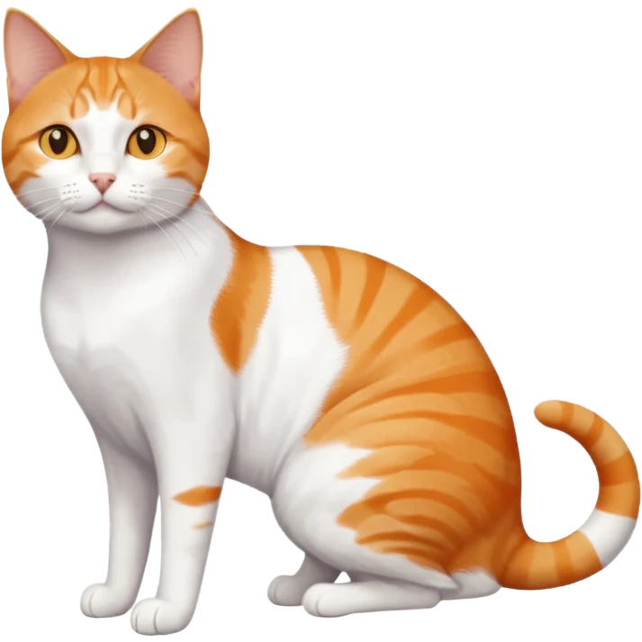 full body orange and white domestic shorthair slim cat with yellow/orange eyes and a white triangle pattern on his face playing emoji