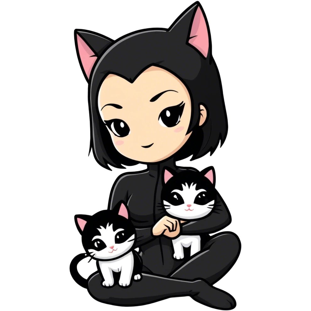 Pretty Catwoman with 2 kittens emoji