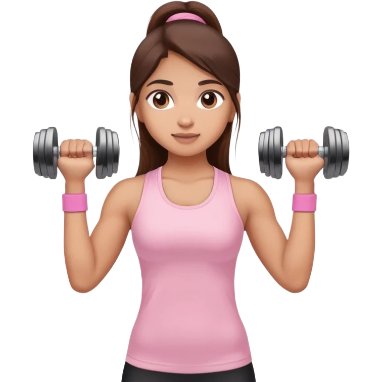 a north-east indian girl with long brown hair wearing a soft pink gym top lifting dumbbells with her hands emoji