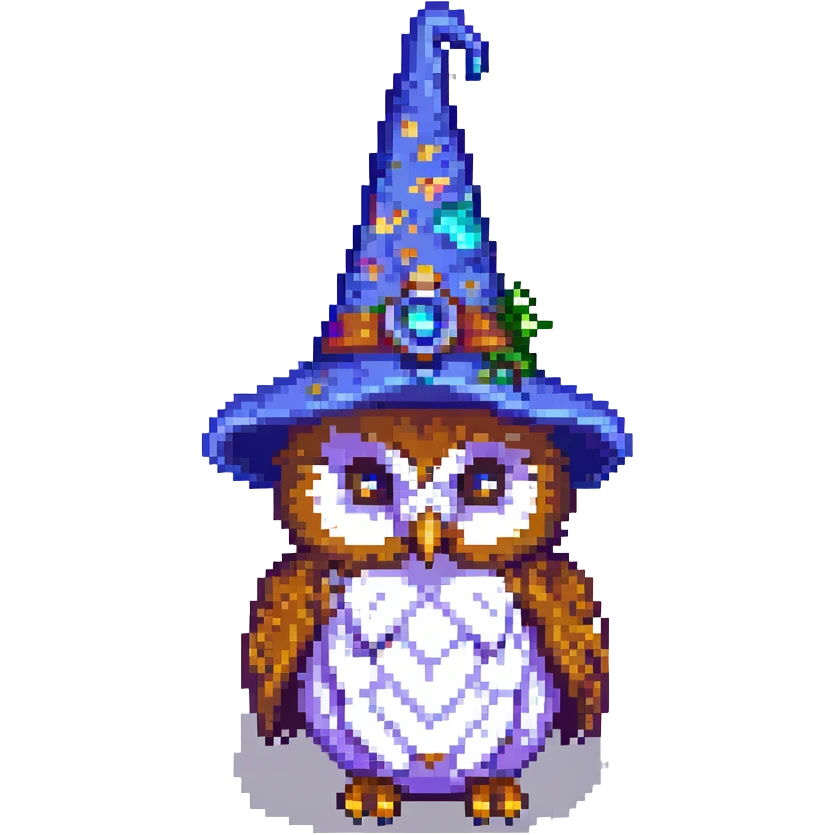 owl with a wizard hat pixel art emoji