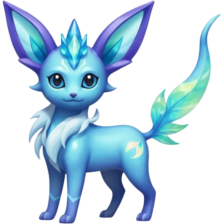 Shiny Crystallic Boreal Auroral Nebulae Espeon-Lumineon-Vaporeon-Amaura-Glaceon-Dragonair-Fakémon-hybrid-creature (full body)  emoji