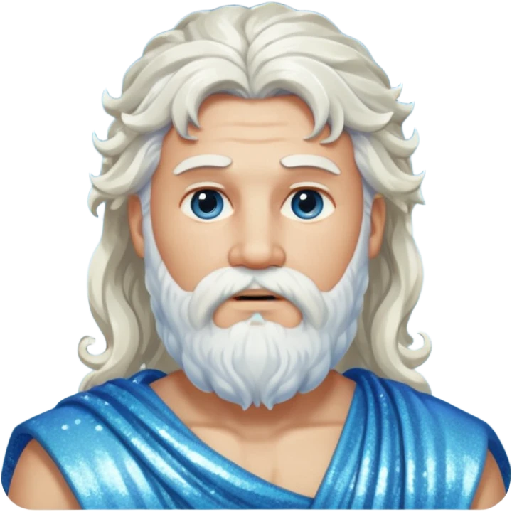 Aquilo, God of Winter Roman Deities with long white wavy hair and beard, ice blue sequin toga emoji