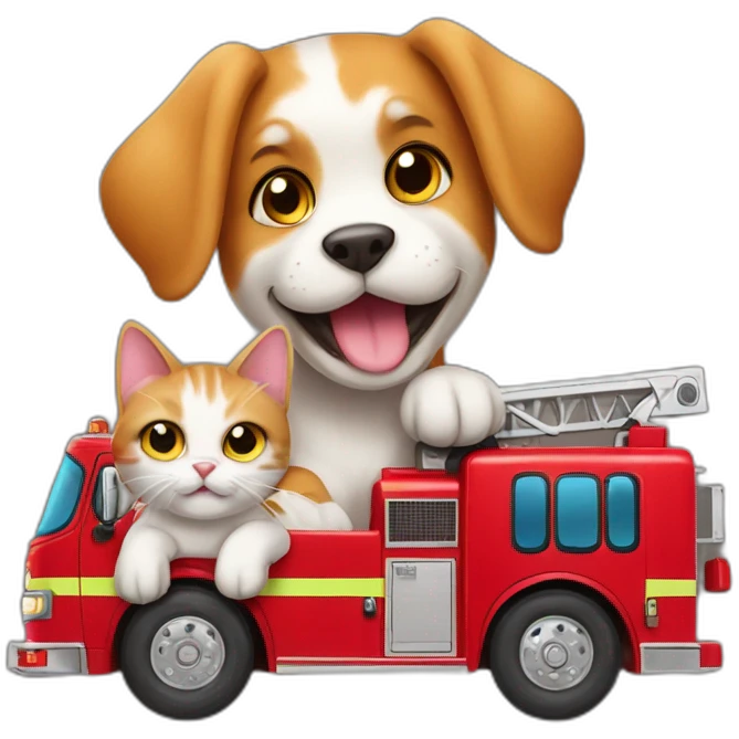 Cat and dog on firetruck emoji
