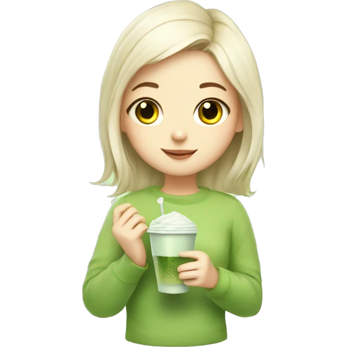 Cute girl holding a cat and cup of iced matcha  emoji