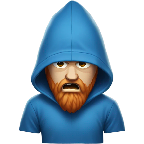 Big white man with a big red beard, a blue hoodie on, and yelling furiously  emoji