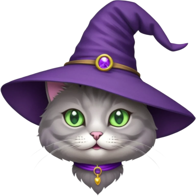 half cat wear purple wicth hat emoji