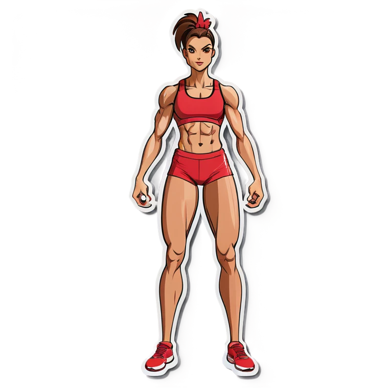 Woman with muscles but skinny chicken legs emoji