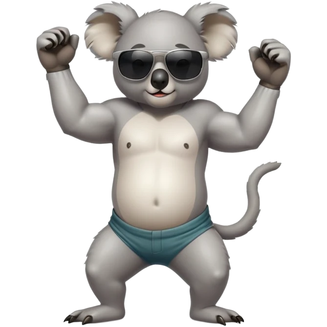 anthropomorphised koala, full body, casual clothing, dark sunglasses, flexing muscles, different pose emoji