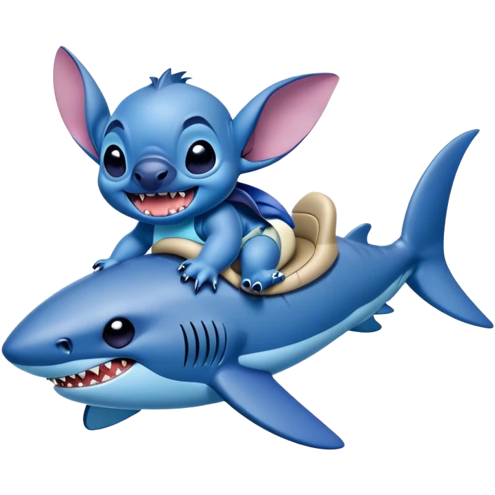 Disney's stitch, riding a shark  emoji