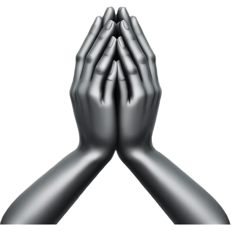 Minimal emoji, abstract praying hands simplified into solid black metal forms, subtle sacred reference, fashion avant-garde minimalism, no details, no glow, no neon, flat emoji style, centered, transparent background emoji