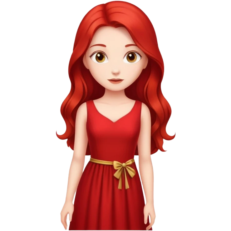 Fair-skin elegant girl in red long dress with long red hair emoji