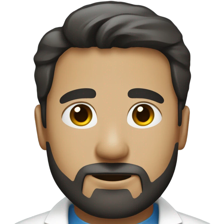 full Man with short black wavy hair and goatee beard wearing a lab coat emoji