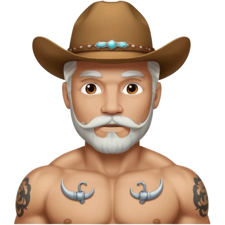 muscular tattooed on face and mustached cowboy long white hair and beard  emoji