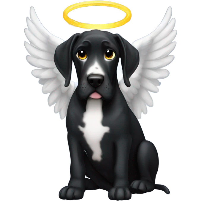 All black Great Dane with angel halo emoji