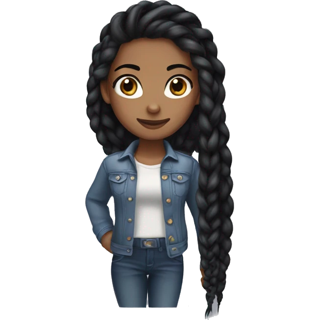 Girl with long black braided hair, brown brown eyes, silver hoop earrings, black hair, brown eyes, silver earrings. emoji