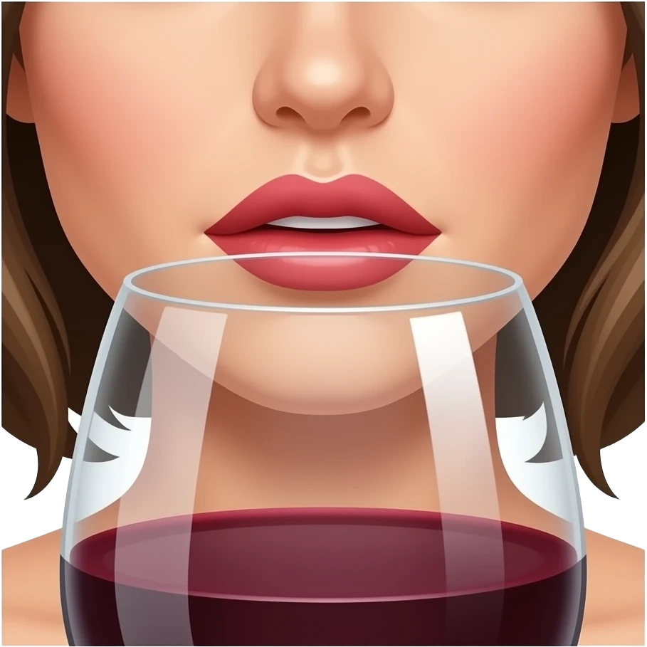 sip of wine just the lips, woman, crop on the woman lips, close up on the woman lips and glass of wine, show the glass of wine more emoji