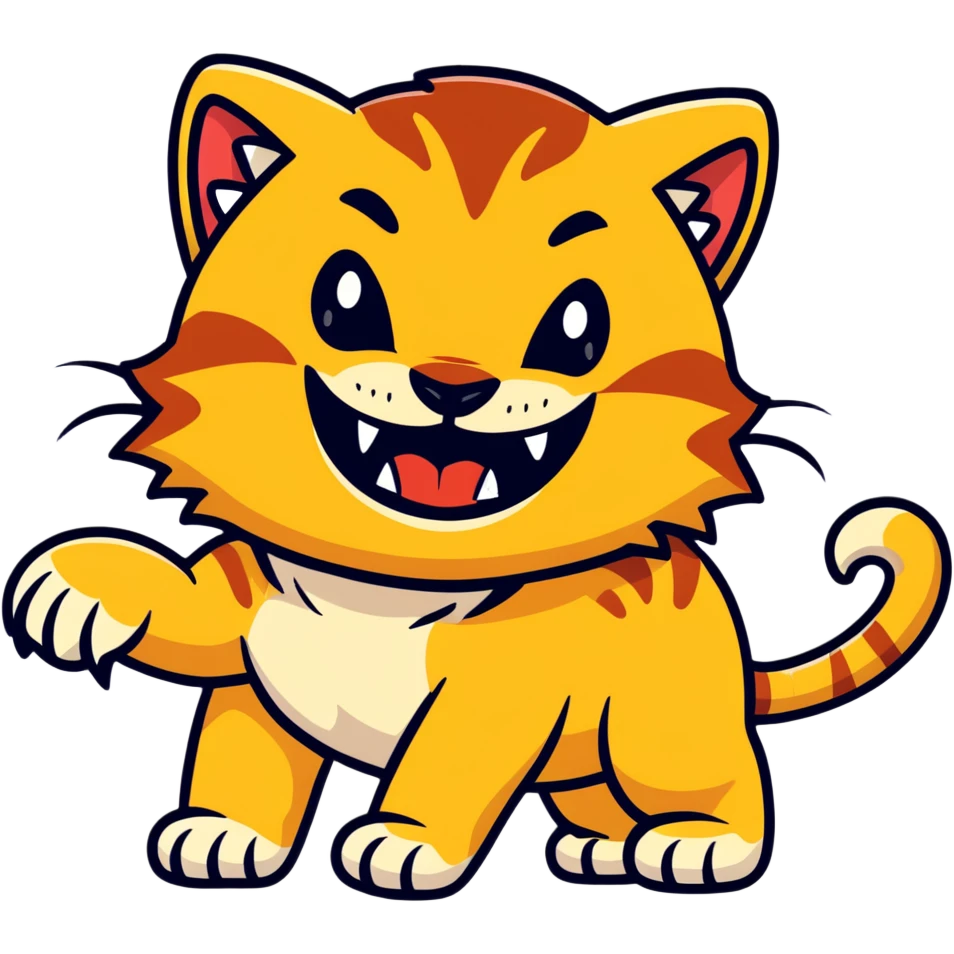 saber-toothed cat with ridiculously oversized canine teeth that are extremely long, extending far below its body, comically massive fangs emoji