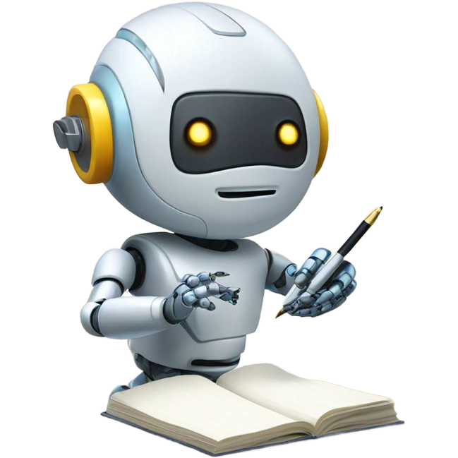 cute robot holds a pen and writes in a notebook emoji