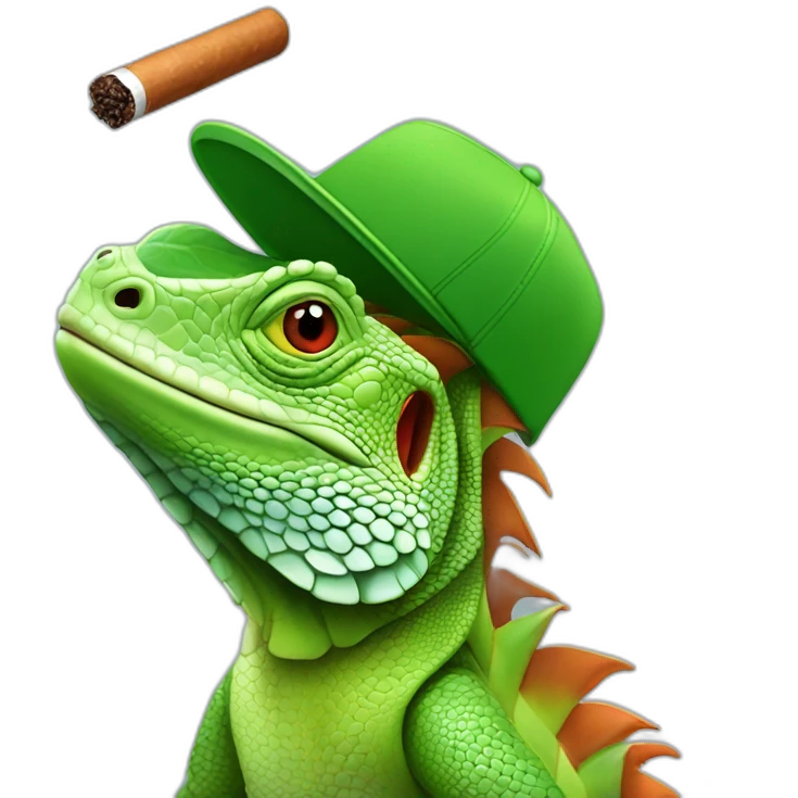 Iguana con gorra y cigarro emoji