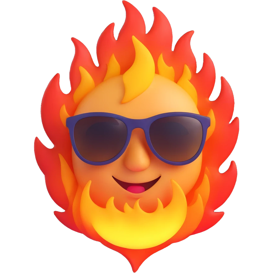 fire face wearing sunglasses with a smirk emoji