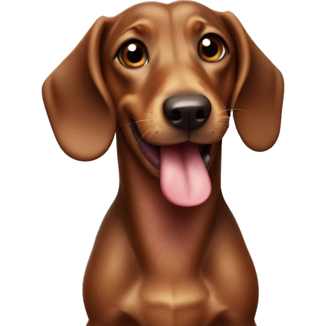 little brown Sausage Dog standing with tongue out emoji
