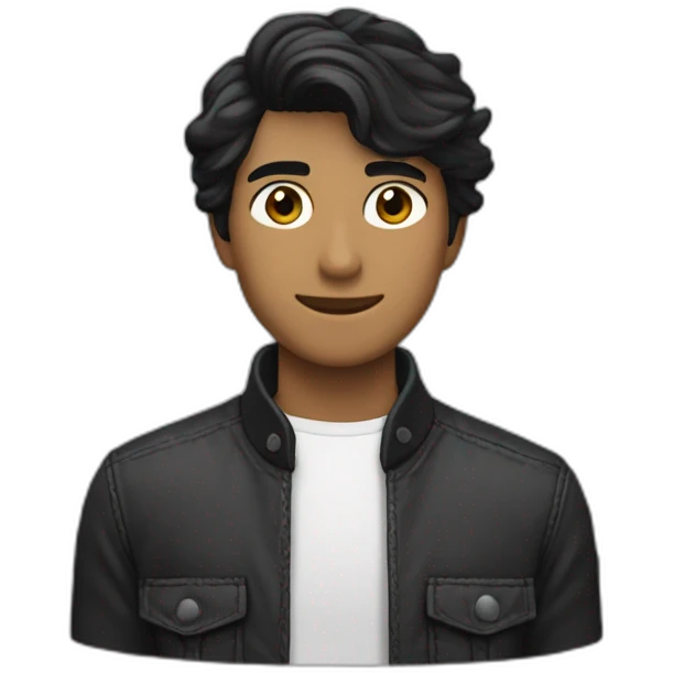 Chico joven delgado moreno con pelo negro y perilla desde una vista lateral emoji