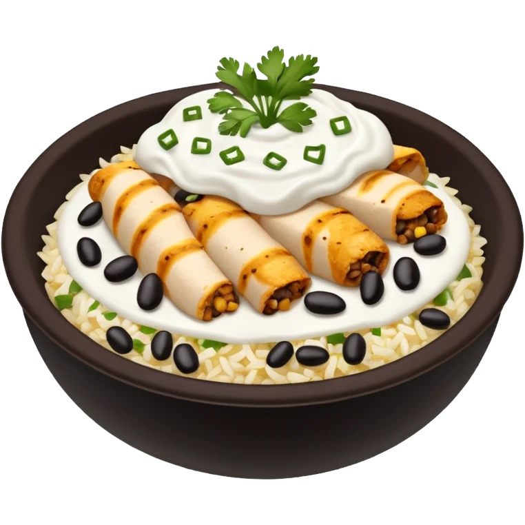 Burrito bowl with chicken, rice, and black beans emoji