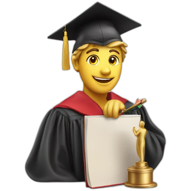 Proud Italian statue graduate in graduation hat with diploma emoji