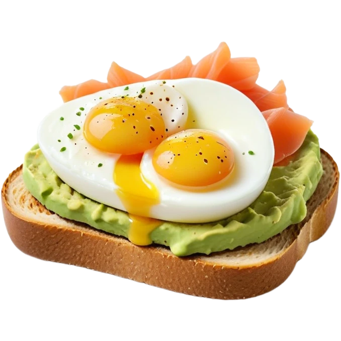 mashed avocado on sourdough toast with soft boiled egg and smoked salmon emoji