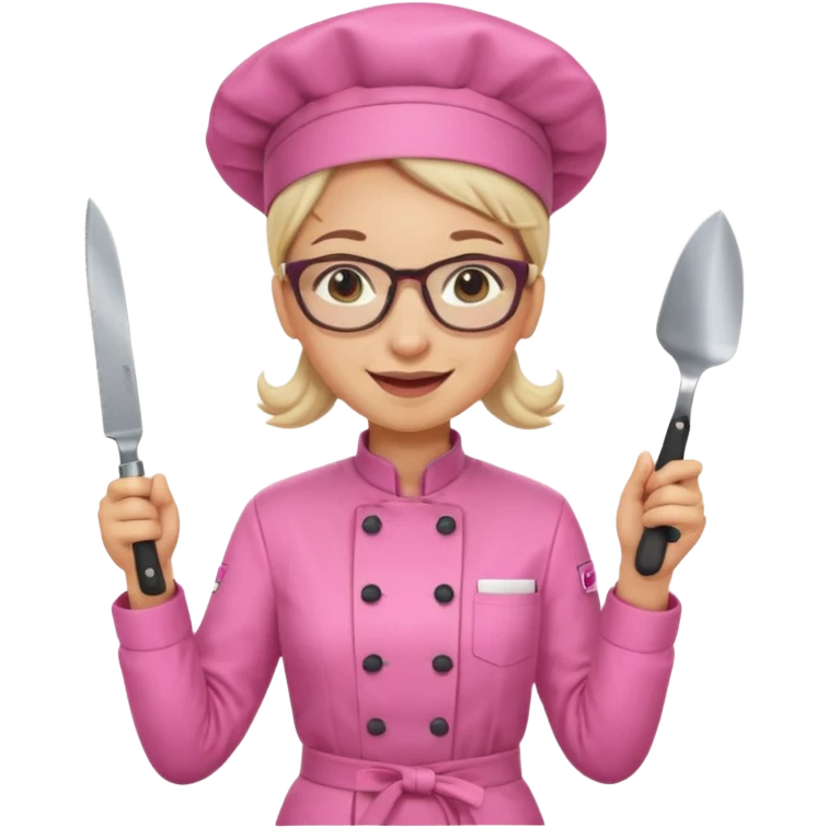 female italian chef, pink uniform, wearing glasses, holding knife emoji