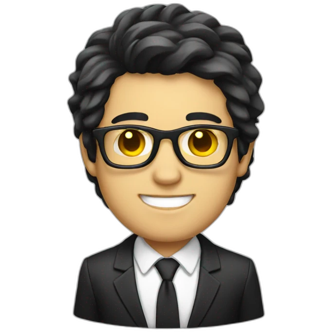 white guy with yellow tinted glasses and black hair wearing a suit  emoji