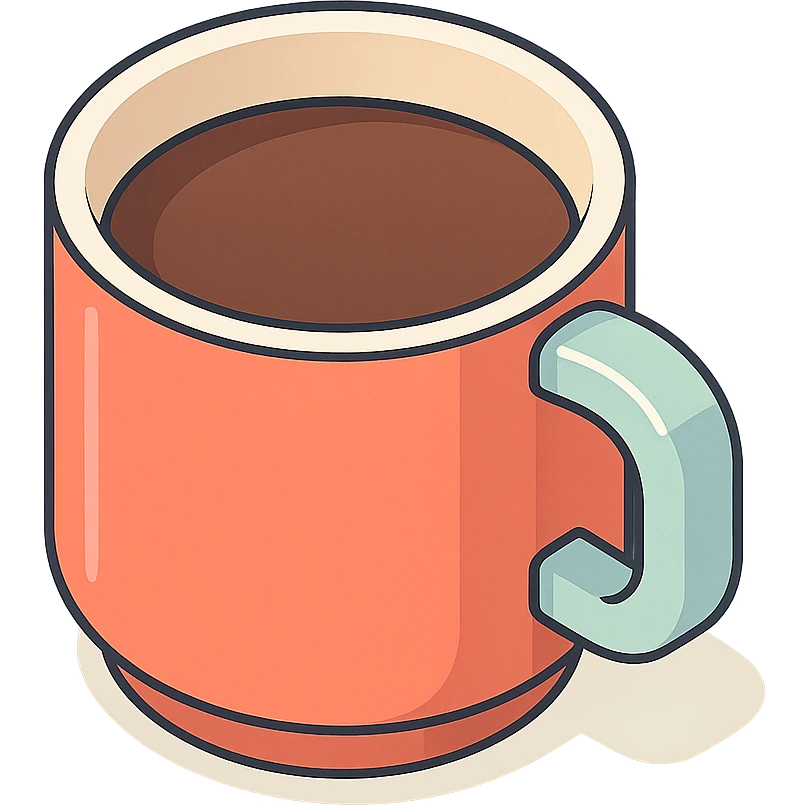 top view of a coffee mug, 2D isometric style, soft rounded shapes, clean contours, pastel palette, detailed shadows and highlights, modern illustration, transparent background emoji