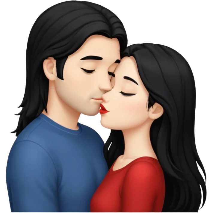 Long Black haired  couple kissing emoji
