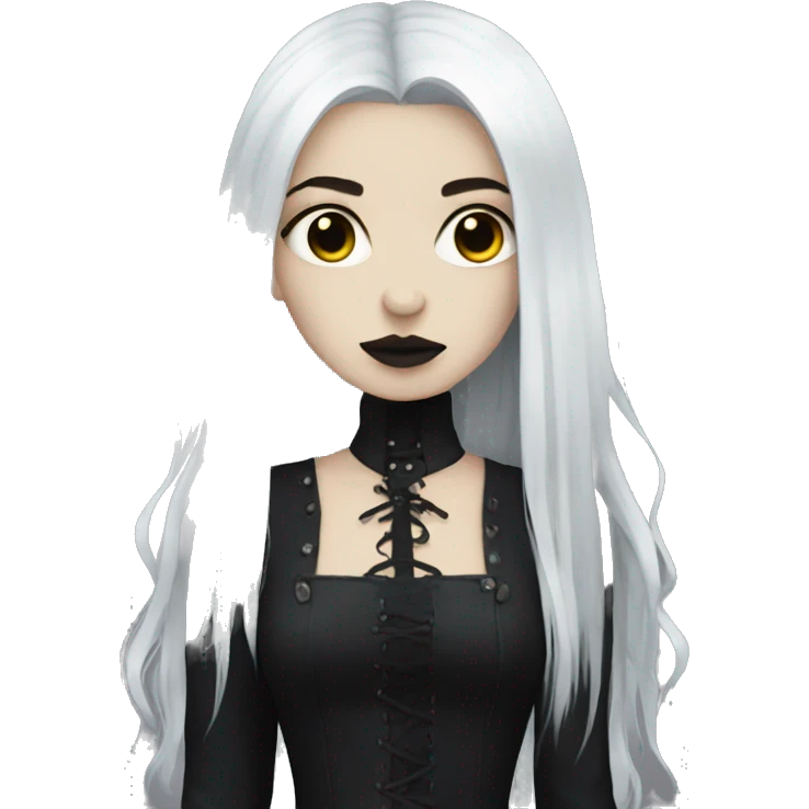 goth girl pale, black long hair emoji