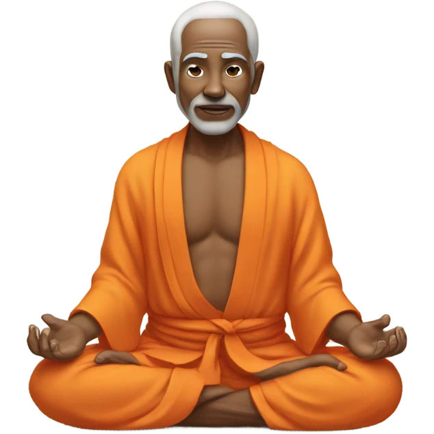 an old yogi with a peaceful and meditative expression. The character should be wearing an orange robe, symbolizing traditional yogic attire. The yogi can be sitting in a lotus position emoji