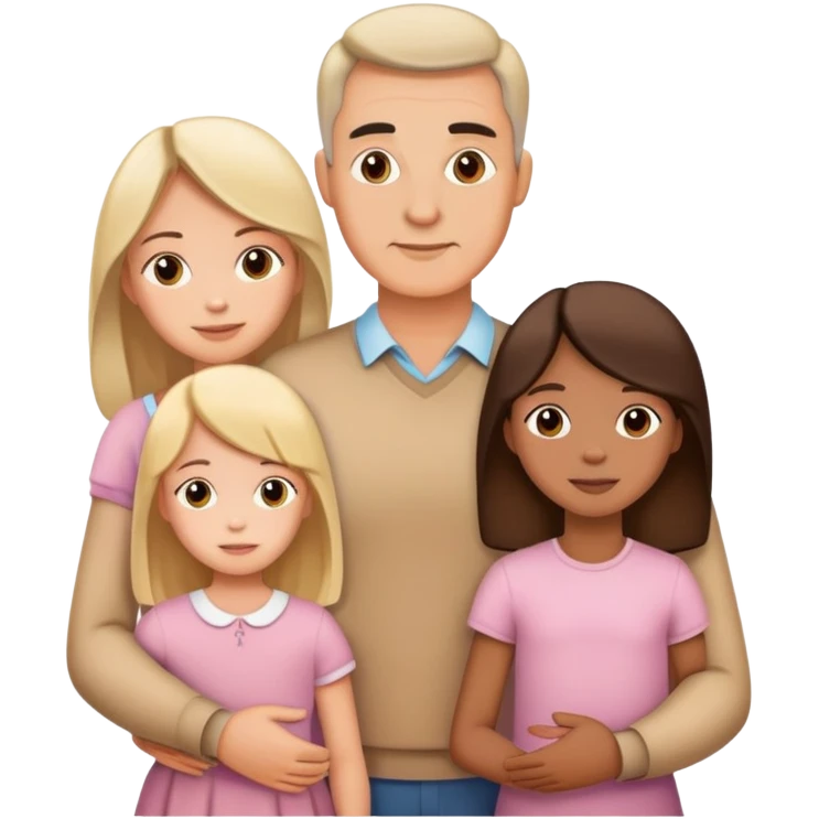 Family with mother, father and three little girls emoji