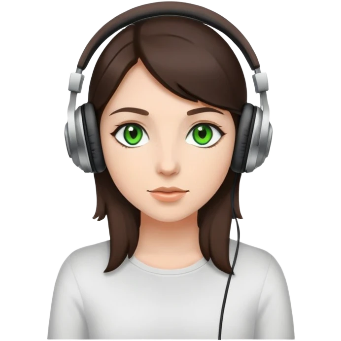 Brunette with green eyes in headphones emoji